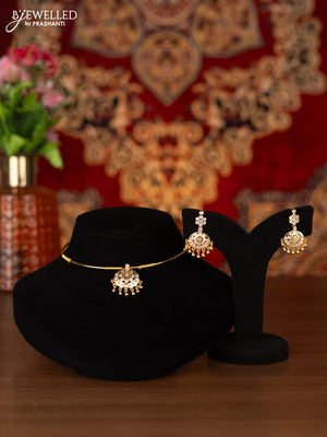 Antique ring type choker with cz stones and golden beads hangings