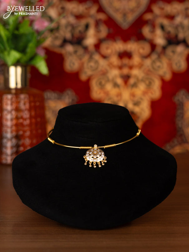 Antique ring type choker with cz stones and golden beads hangings