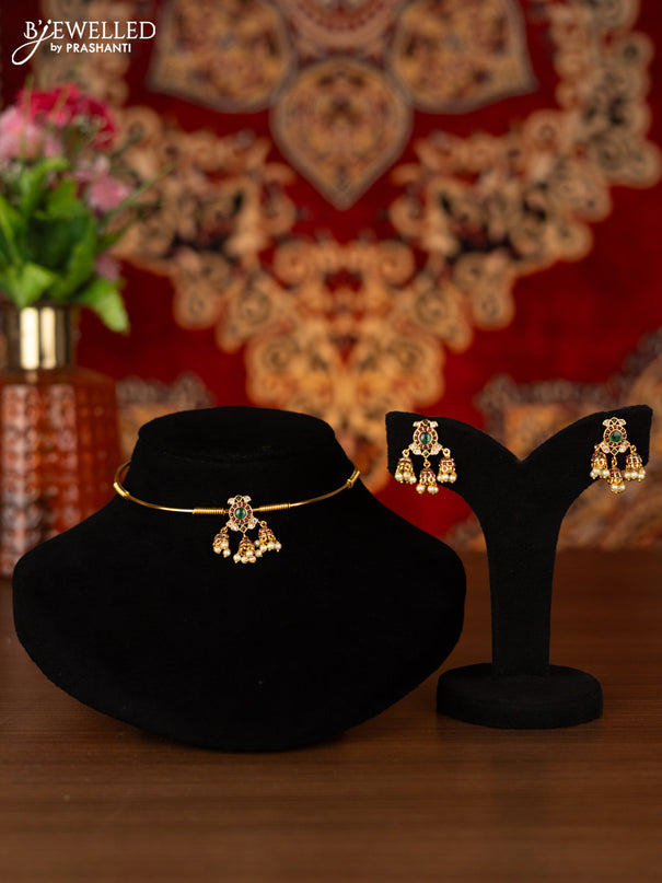 Antique ring type choker with kemp & cz stones and pearl hangings
