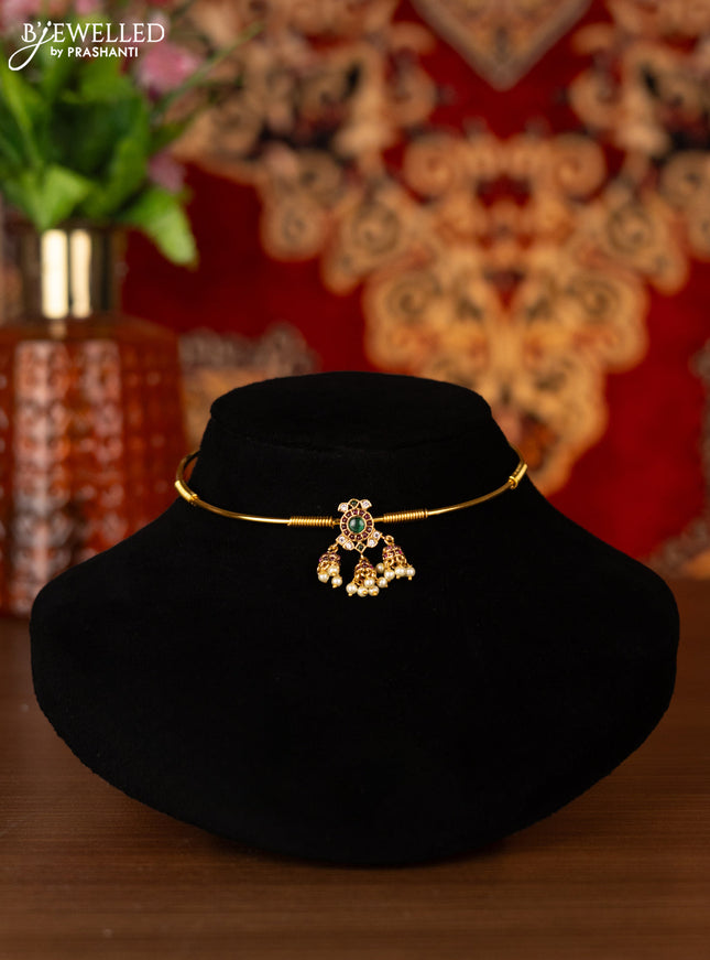 Antique ring type choker with kemp & cz stones and pearl hangings