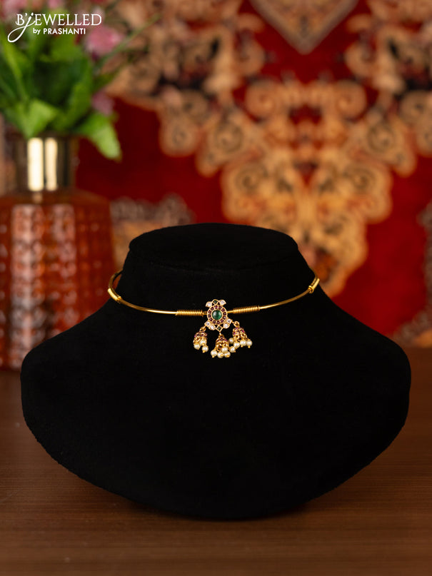 Antique ring type choker with kemp & cz stones and pearl hangings
