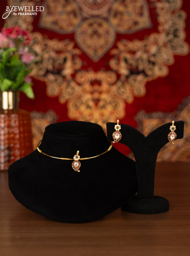 Antique ring type choker manga pattern with kemp and kundan & cz stones