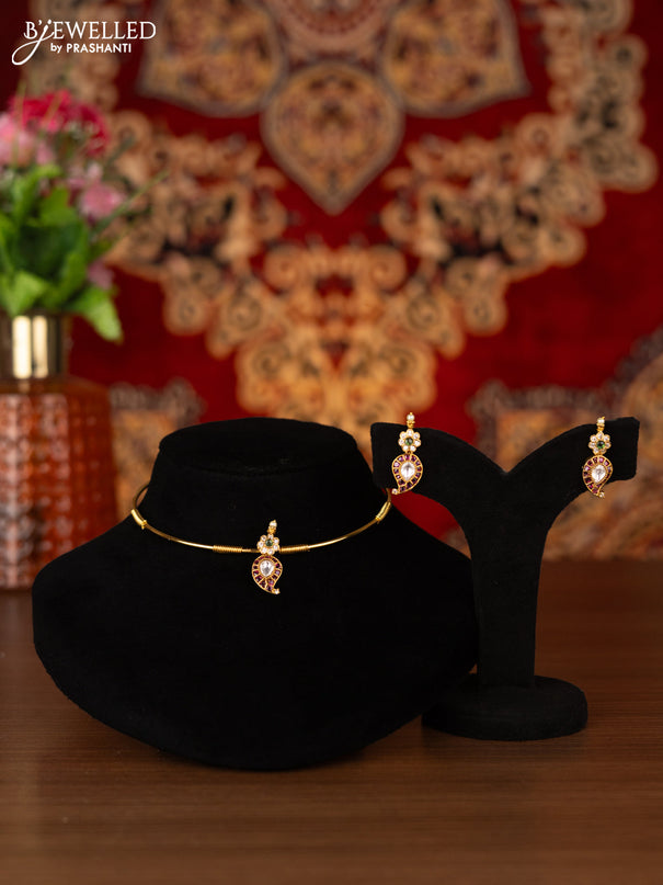 Antique ring type choker manga pattern with kemp and kundan & cz stones