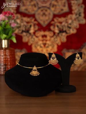 Antique ring type choker lakshmi design with kemp stones and golden beads hangings