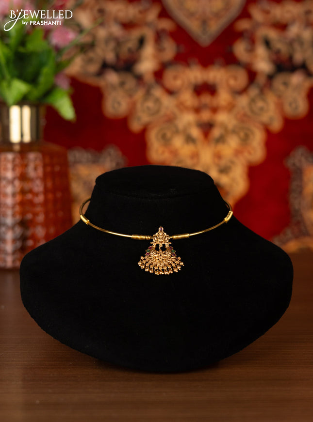 Antique ring type choker lakshmi design with kemp stones and golden beads hangings