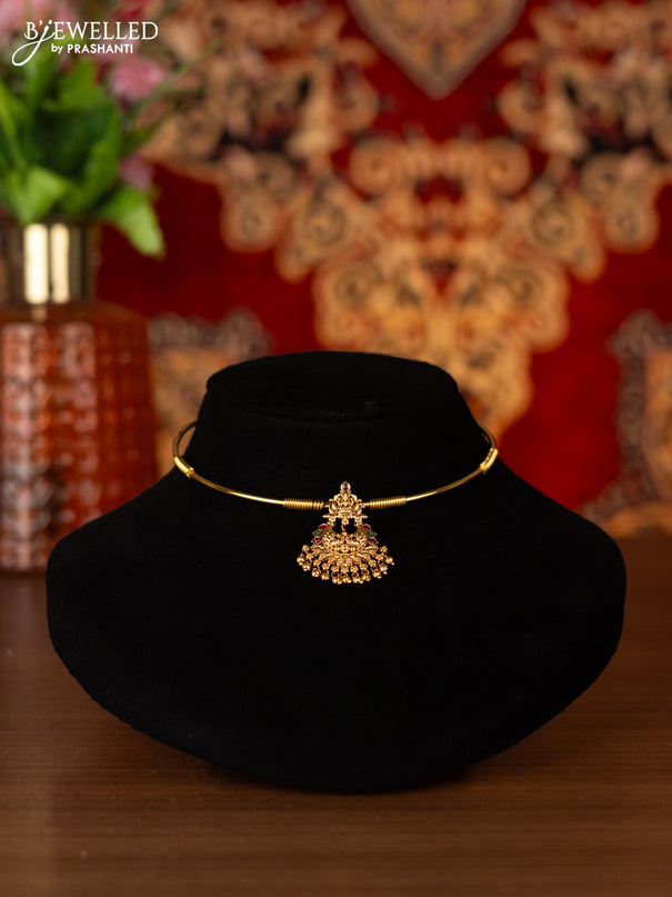 Antique ring type choker lakshmi design with kemp stones and golden beads hangings
