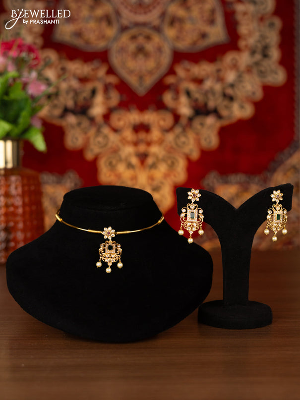 Antique ring type choker with kemp & cz stones and pearl hangings