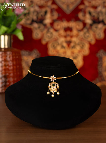 Antique ring type choker with kemp & cz stones and pearl hangings