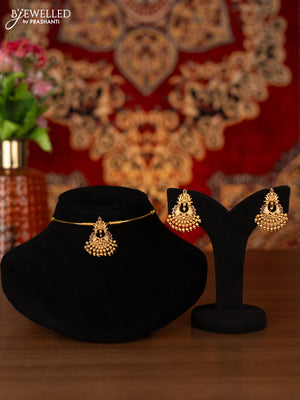 Antique ring type choker lakshmi design with ruby stones and golden beads hangings