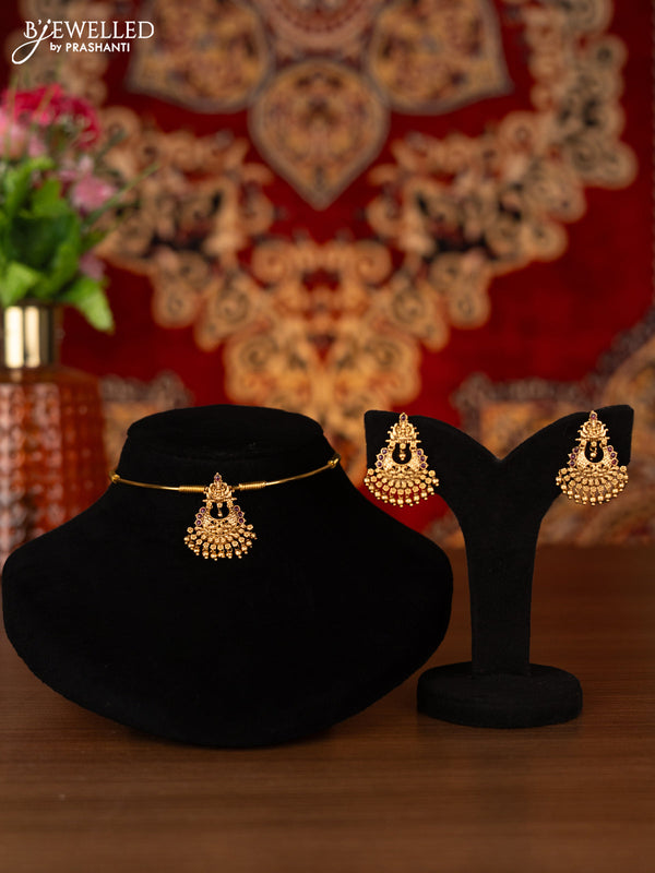 Antique ring type choker lakshmi design with ruby stones and golden beads hangings