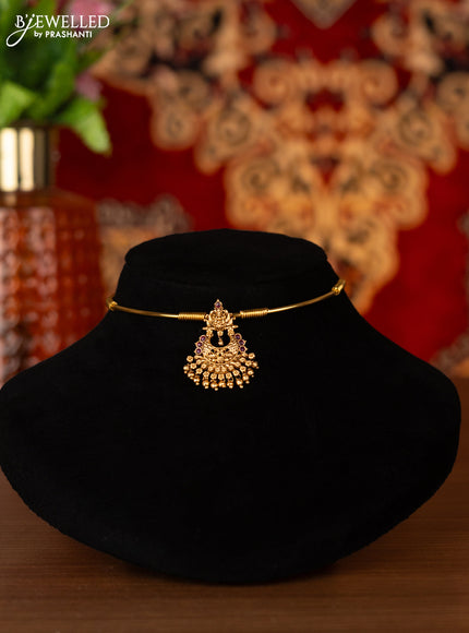 Antique ring type choker lakshmi design with ruby stones and golden beads hangings