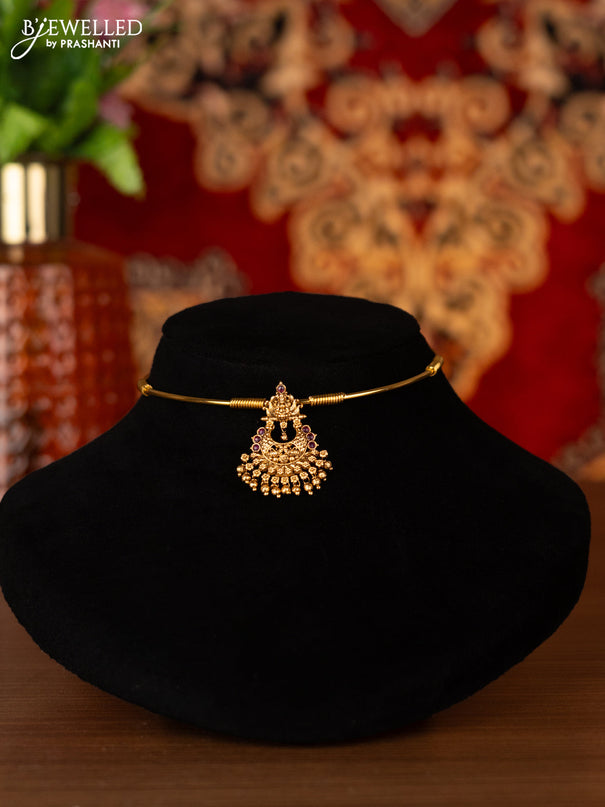 Antique ring type choker lakshmi design with ruby stones and golden beads hangings