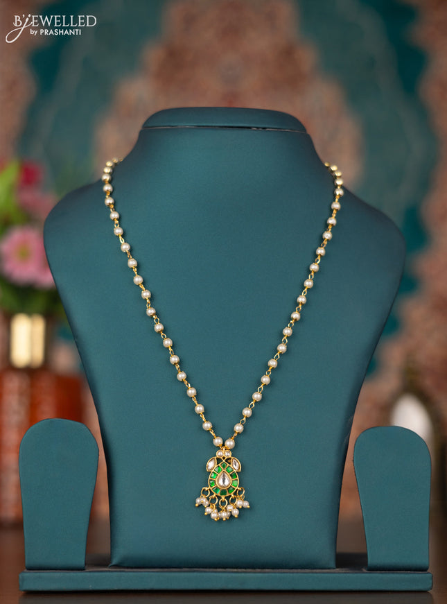 Pearl necklace with green jadau kundan stones