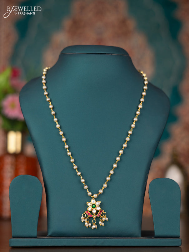 Pearl necklace with kemp jadau kundan stones