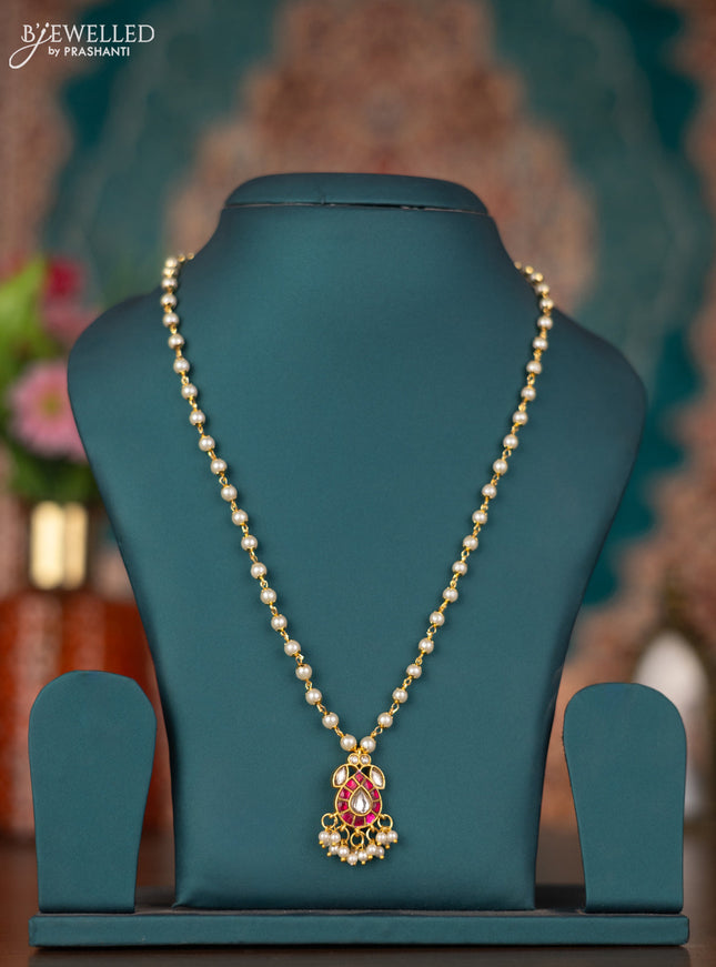 Pearl necklace with pink jadau kundan stones