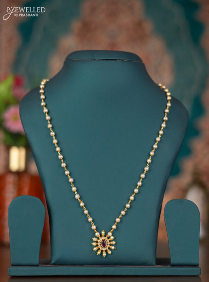 Pearl necklace with ruby & cz stones and pearls