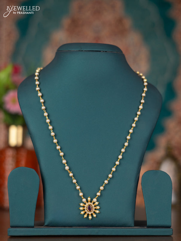 Pearl necklace with ruby & cz stones and pearls