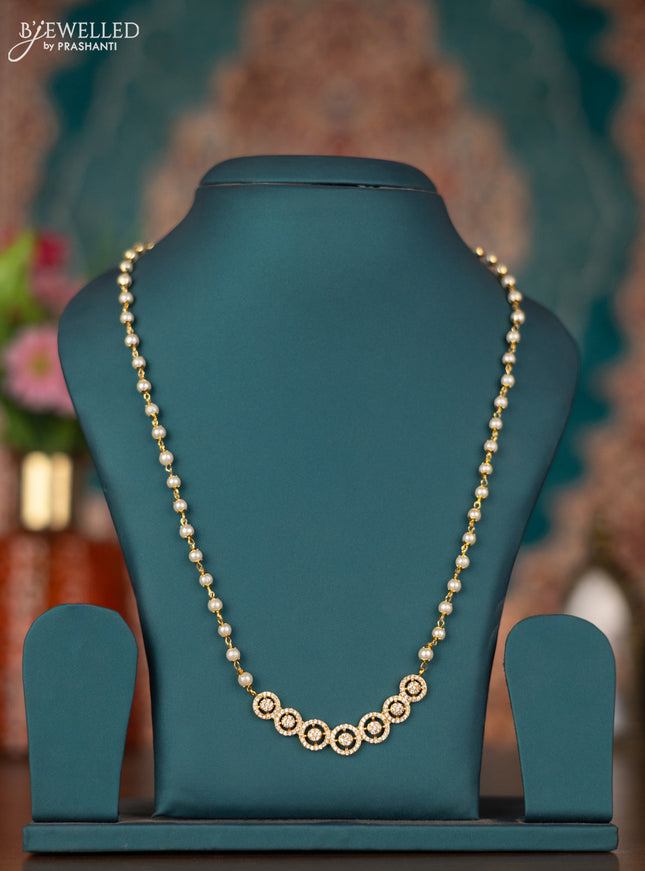Pearl necklace with cz stones pendant