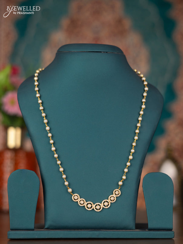 Pearl necklace with cz stones pendant