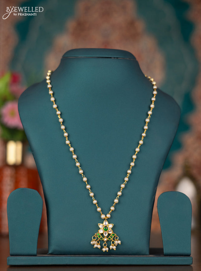 Pearl necklace with green jadau kundan stones