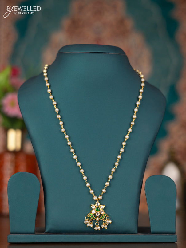 Pearl necklace with green jadau kundan stones