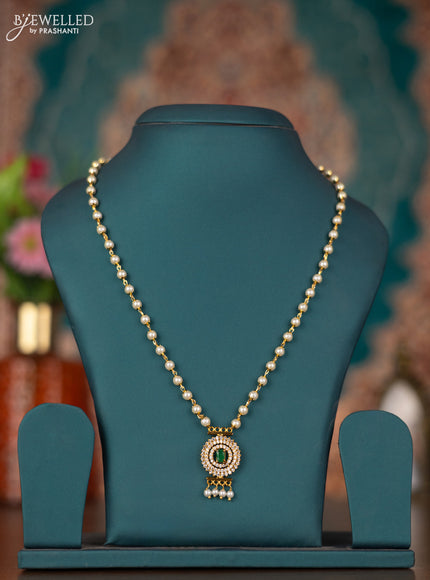 Pearl necklace with emerald & cz stones and pearl hangings