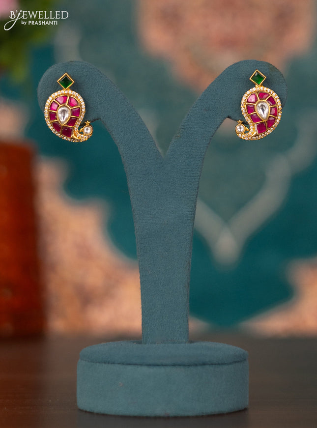 Pearl triple layer necklace double manga pendant with jadau kundan & stones and pearl hangings