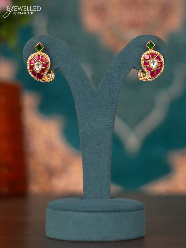 Pearl triple layer necklace double manga pendant with jadau kundan & stones and pearl hangings