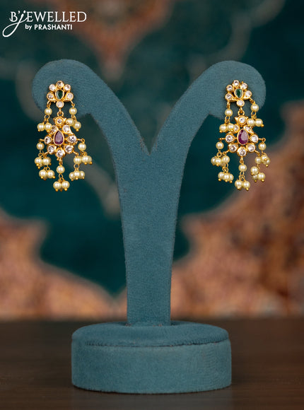 Pearl double layer haram with kemp & cz stones and pearl hangings