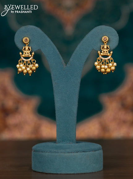 Pearl double layer haram lakshmi pendant with kemp & cz stones and pearl & golden beads hangings