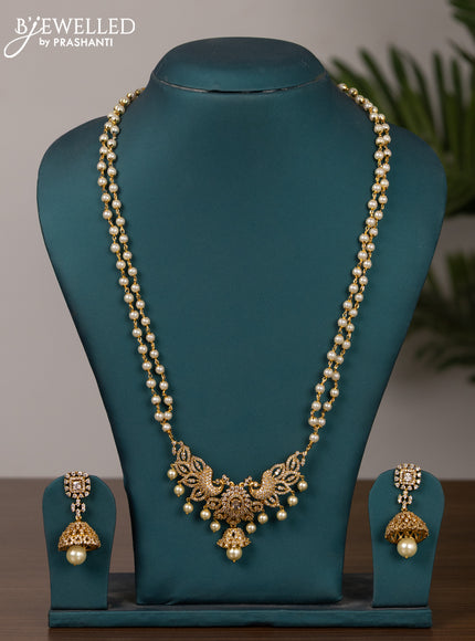 Pearl double layer haram peacock design with cz stones and pearl hangings