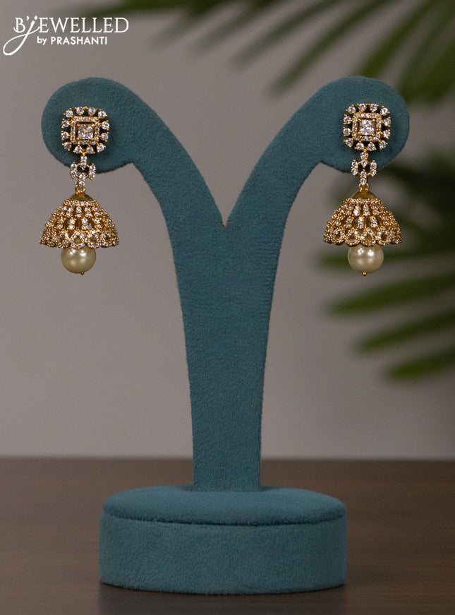 Pearl double layer haram peacock design with cz stones and pearl hangings