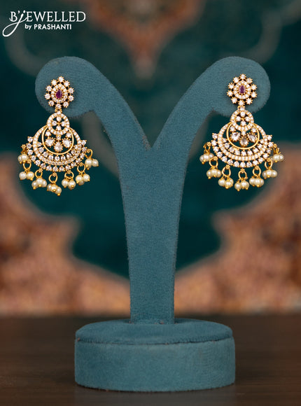 Pearl triple layer haram with ruby & cz stones and pearl hangings