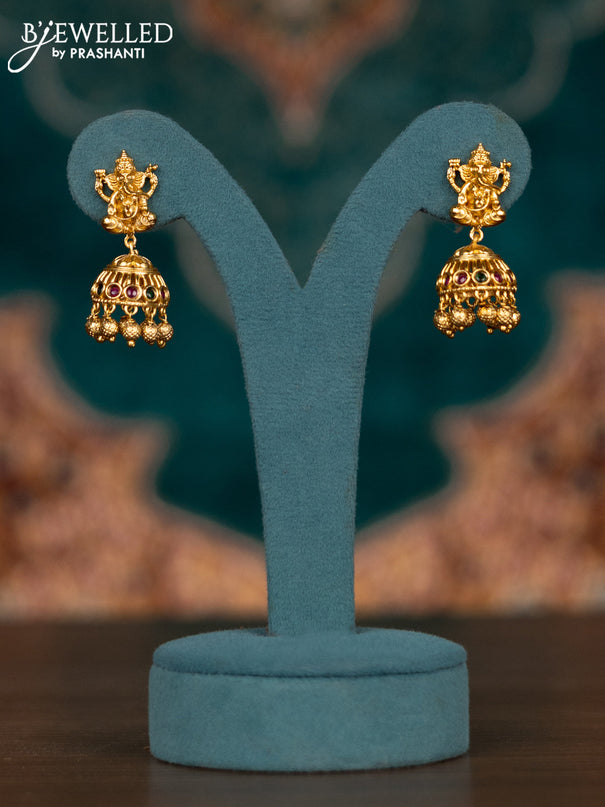 Pearl double layer haram ganesha pendant with kemp stones and golden beads hangings
