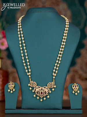 Pearl double layer haram elephant design with ruby & cz stones and pearl hangings