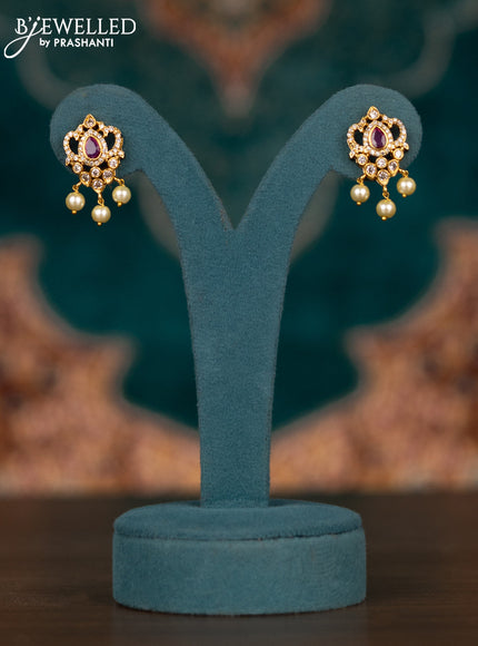Pearl double layer haram elephant design with ruby & cz stones and pearl hangings