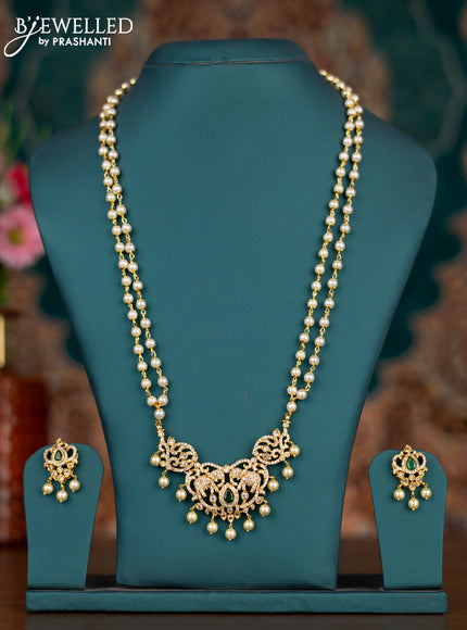 Pearl double layer haram elephant design with emerald & cz stones and pearl hangings