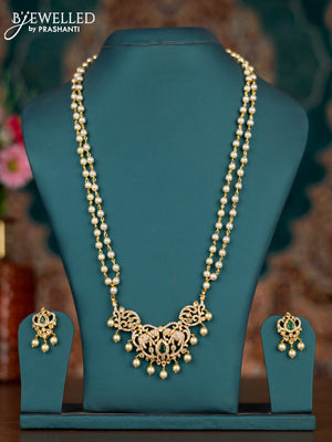 Pearl double layer haram elephant design with emerald & cz stones and pearl hangings