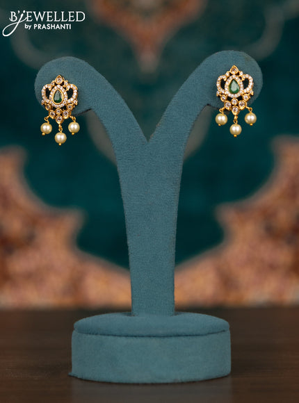 Pearl double layer haram elephant design with emerald & cz stones and pearl hangings