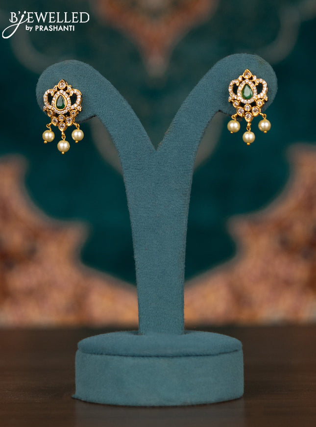 Pearl double layer haram elephant design with emerald & cz stones and pearl hangings