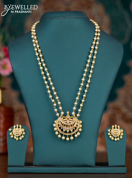 Pearl double layer haram with cz stones and pearl hangings