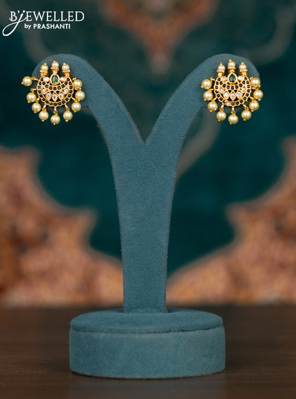 Pearl double layer haram with emerald & cz stones and pearl hangings