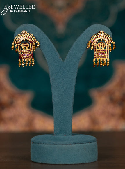 Pearl double layer haram shiv lingam pendant with kemp & cz stones and golden beads hangings