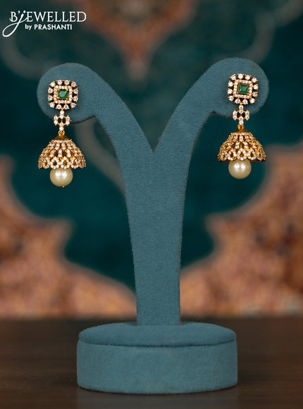 Pearl double layer haram peacock design with emerald & cz stones and pearl hangings