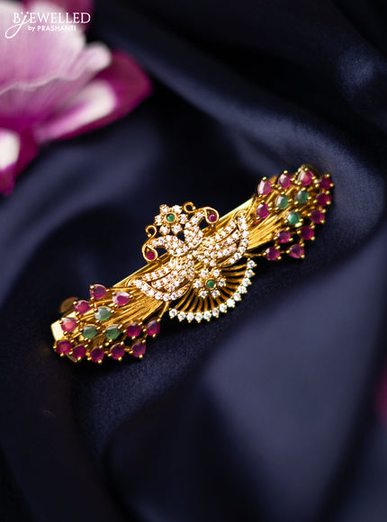 Antique medium size hair clip with double peacock design and kemp & cz stones