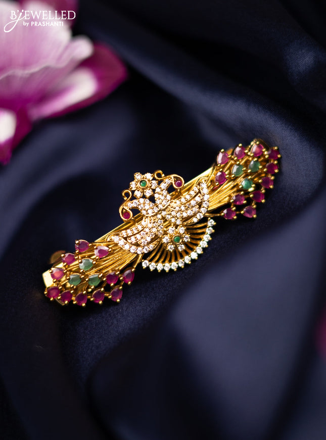 Antique medium size hair clip with double peacock design and kemp & cz stones