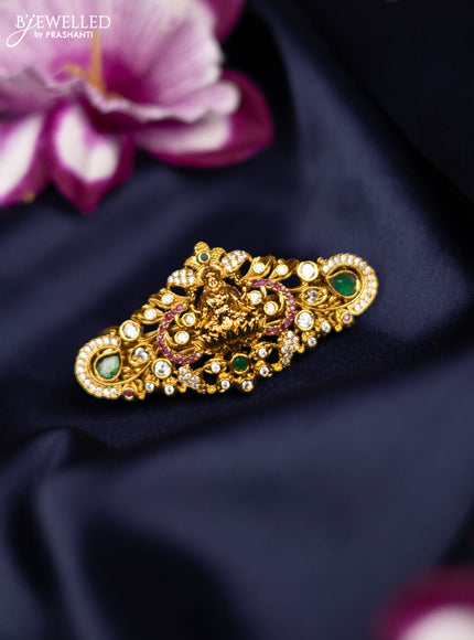 Antique medium size hair clip lakshmi design with kemp and cz stones
