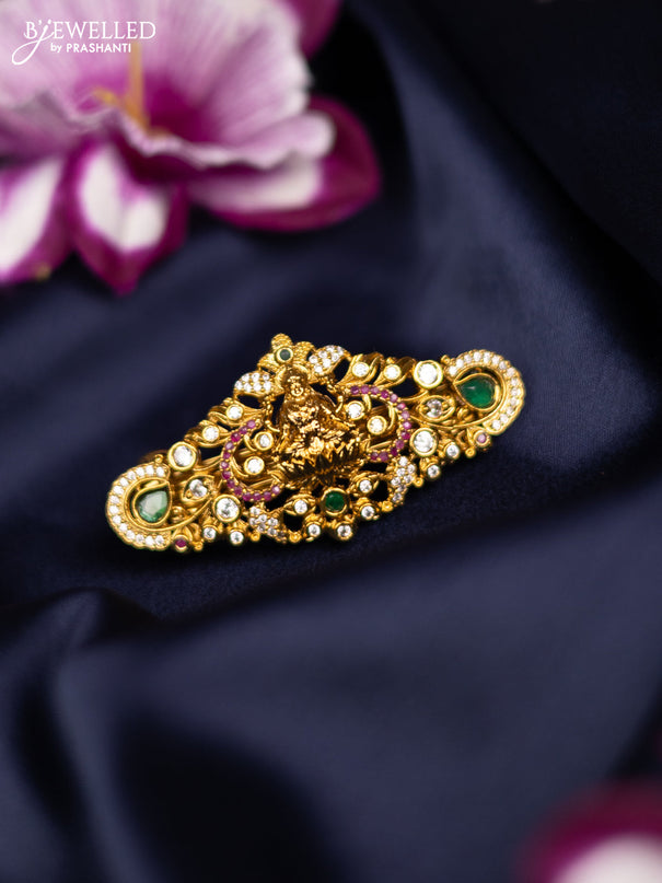 Antique medium size hair clip lakshmi design with kemp and cz stones