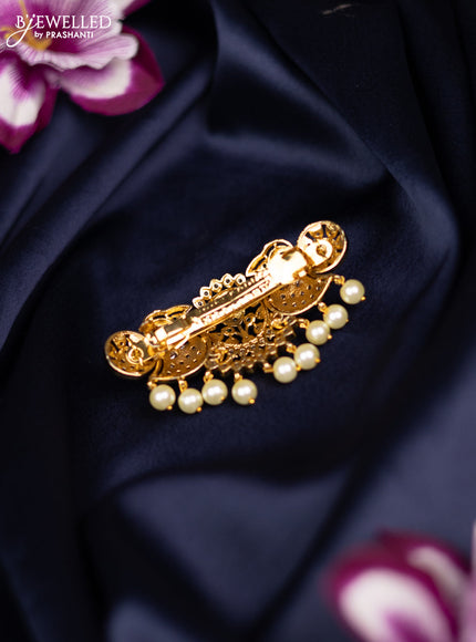 Antique medium size hair clip parrot design with kemp & cz stones and pearl hangings