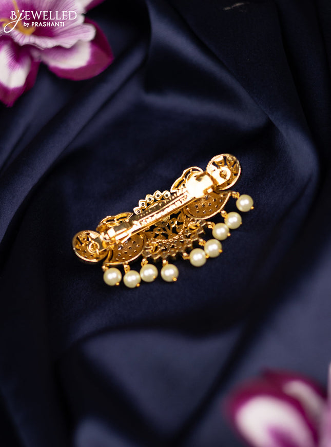Antique medium size hair clip parrot design with kemp & cz stones and pearl hangings